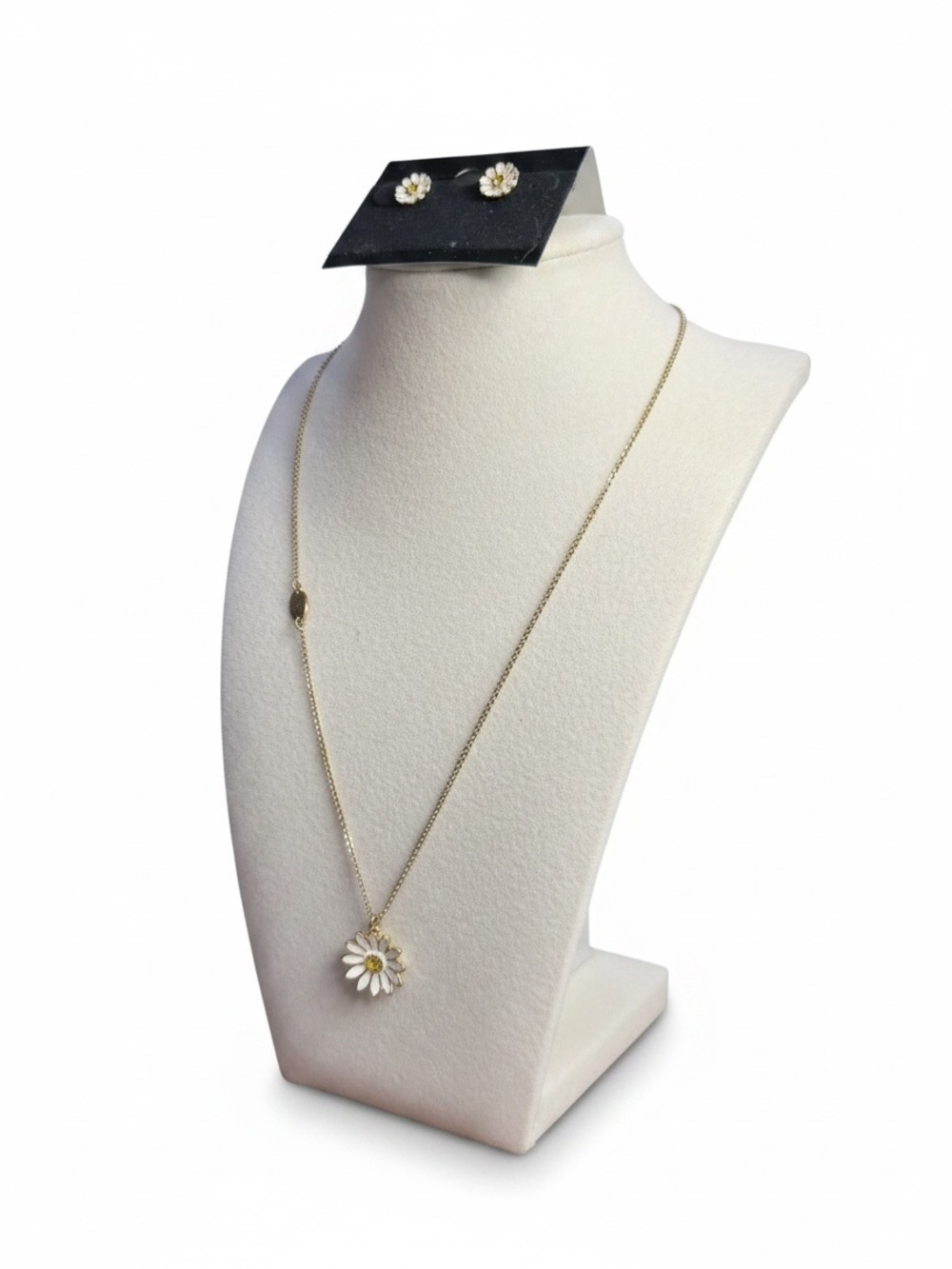 Juicy Couture Daisy Necklace & Stud Earrings Set White Enamel Floral Y2K